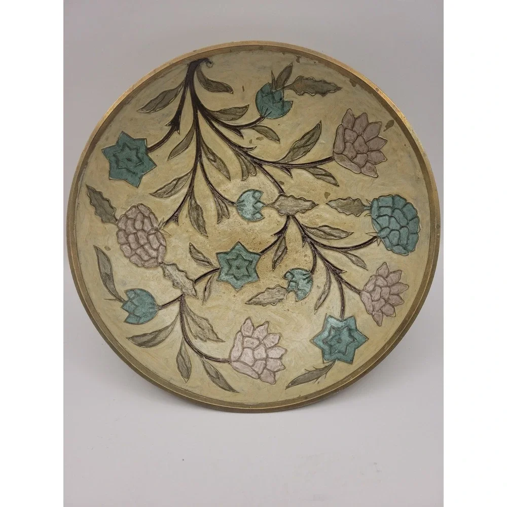 Vintage Large Indian Brass Enamel 9